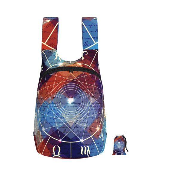 Magic Circle With Zodiacs Sign Foldable Storage Backpack Lightweight Packable Travel Daypack for Shopping Commuting Hiking