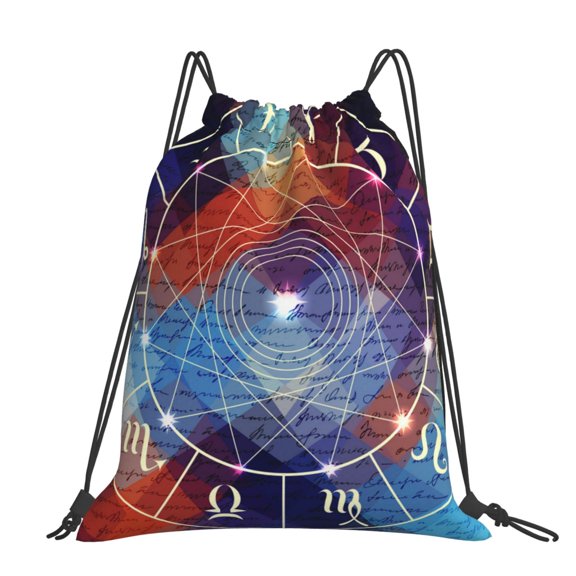 Magic Circle With Zodiacs Sign Large Drawstring Backpack Casual Cinch Sack Bag Backpack for Sports Hiking Travel Gym
