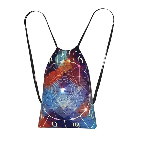 Magic Circle With Zodiacs Sign Packable Drawstring Backpack, Lightweight Foldable Cinch Storage Bag for Gym Travel Shopping