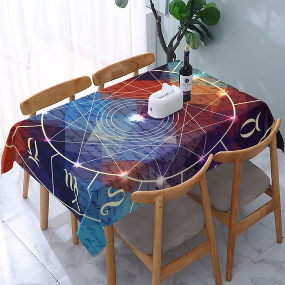 Magic Circle With Zodiacs Sign Rectangular Tablecloth 54"x 72" Waterproof Rectangle Table Cover Cloth for Kitchen Dining Room Picnic Home Party