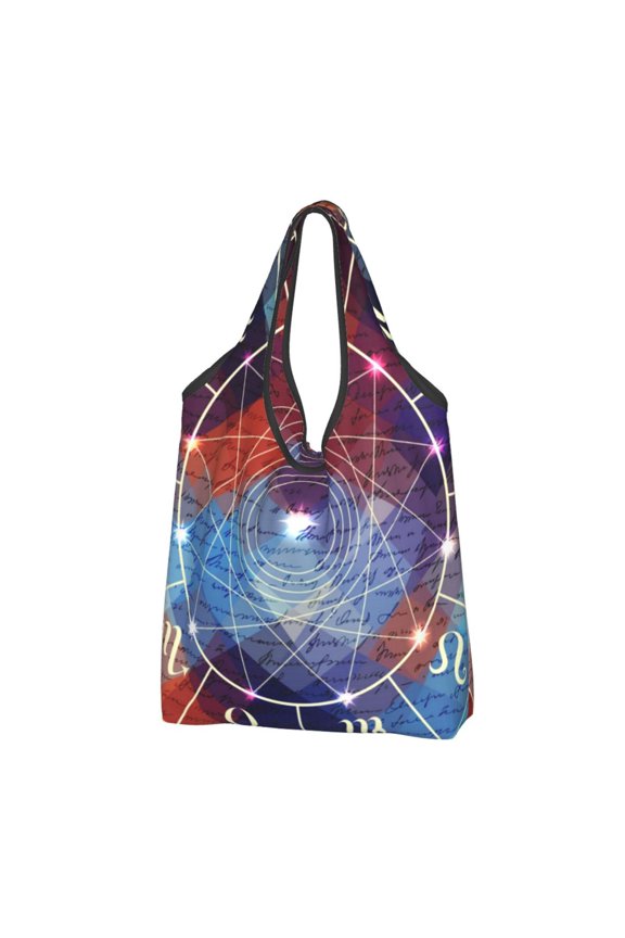Magic Circle With Zodiacs Sign Reusable Grocery Bags Shopping Totes Foldable Washable Pouch Handbag Storage Bag