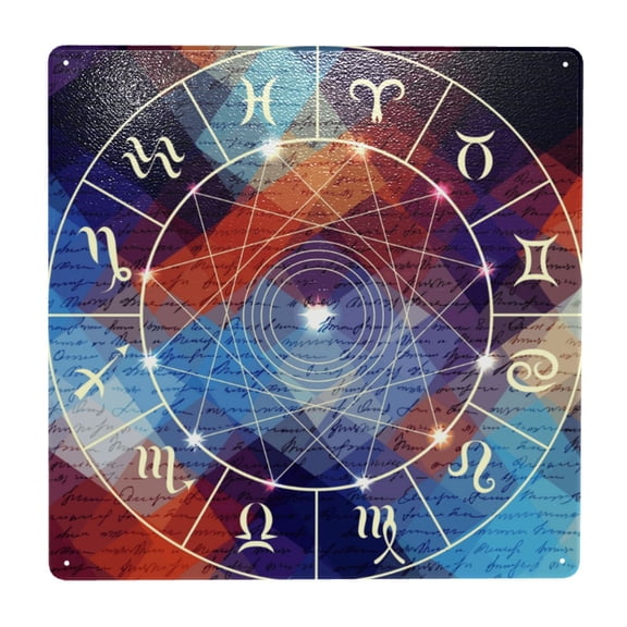 Magic Circle With Zodiacs Sign Square Metal Sign 12x12 Inch Tin Sign Wall Decor Decorative Plaque for Bar, Cafe, Restaurant