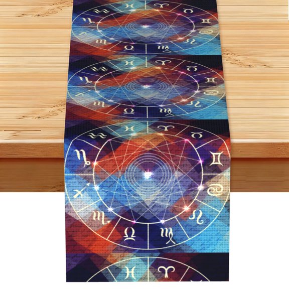 Magic Circle With Zodiacs Sign Table Runner 13x72 Inch for Dining Table Kitchen Wedding Party Decor Fireplace Mantle