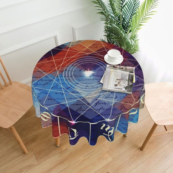 Magic Circle With Zodiacs Sign Tablecloths Round 60 inch Fabric Table Cloth Cover for Dining Kitchen Wedding Party