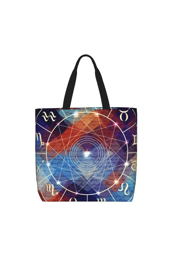 Magic Circle With Zodiacs Sign Tote Bag Reusable Shoulder Handbag Top Handle Purse for Shopping Work