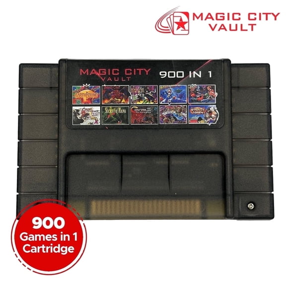 Magic City Vault 900 in 1 Cartridge For SNES Super Nintendo 16Bit Game Console - Black