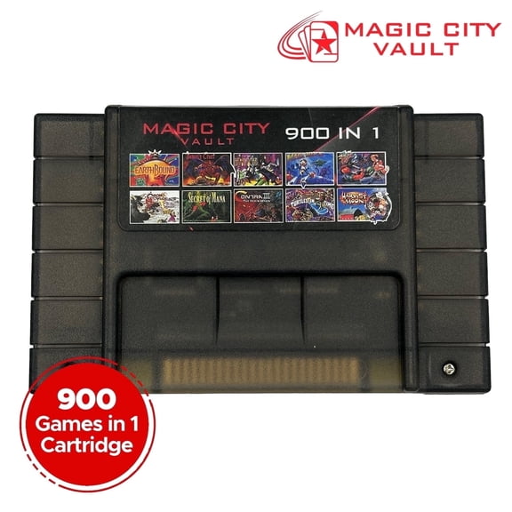 Magic City Vault 900 in 1 Cartridge For SNES Super Nintendo 16Bit Game Console - Black