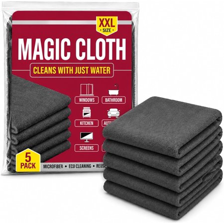 Magic Cleaning Cloth 5-Pack, Lint Free & Scratch Free Reusable Cleaning Cloths, Premium Microfiber Towels for Kitchen, Glass, Car Windows, Screens & Household Cleaning