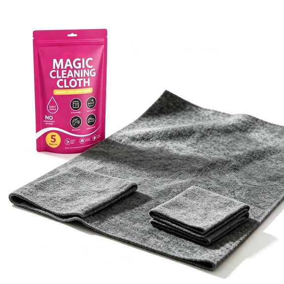 Magic Cleaning Cloth 5 Pack, XXL Microfiber Magic Cloth for Stainless Steel, Glass, Mirrors, Windows, Kitchen, Bathroom, Car & Screens, Reusable Lint Free Streak Free Cleaning Towels