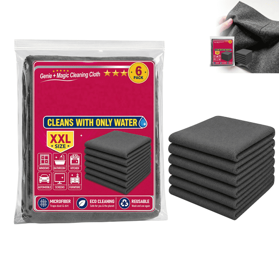 Magic Cleaning Cloth, Thick Microfiber, Streak Free For Glass & Kitchen,6 | Lint-Free; Reusable; 11.8x15.7 Inch; Works With Water; For Glass, Kitchen, Stainless Steel, Car