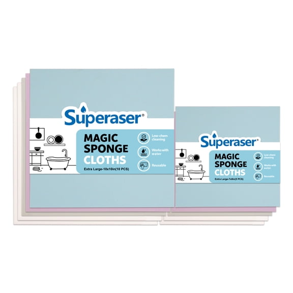 Magic Cleaning Cloths, Melamine Foam Pads, Extra Large, 10-Pack (7x8 & 10x10), for Kitchen, Bathroom & Walls