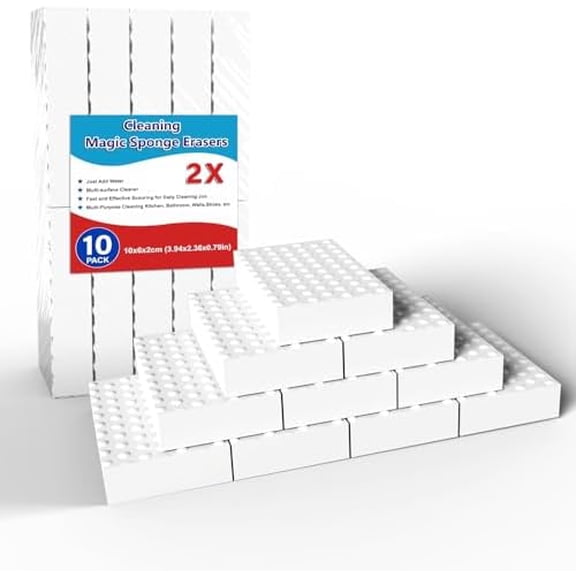 Magic Cleaning Erasers, Kitchen Sponge 10 Pack 2X Density Melamine Sponge Foam Pads, Multi-Functional Car Cleaning Supplies Cleaner for Kitchen, Bathroom, Shower, Window, Wall Cleaner