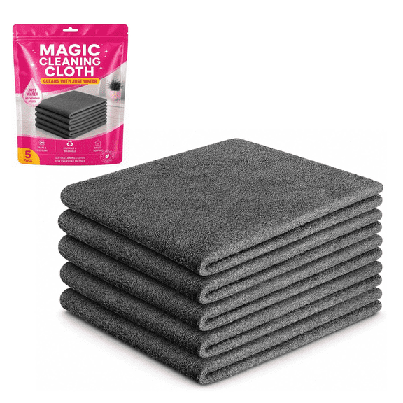 Magic Cloth, 5 Pack 8.66x5.9 Inch Microfiber Cleaning Cloths, Reusable Lint Free for Glass, Window, Kitchen, Stainless Steel, Cars & Screens (1 Set / 5 Pieces)