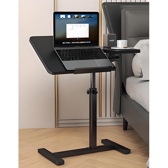 Magic Co Adjustable Height Retractable Side Table – 19–31in Height, MDF & Carbon Steel, Black, Modern Minimalist Design