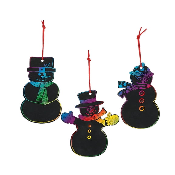 Magic Color Scratch Snowman Ornaments - Craft Supplies - 24 Pieces