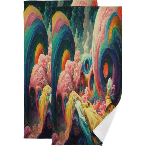 Magic Colorful Mushroom Cloud Hand Towels, Kitchen Towel Ultra Soft and Absorbent,Decorative Fingertip Face Towel for Bathroom Hotel, 2 PCS, 28.3"x 14.4"