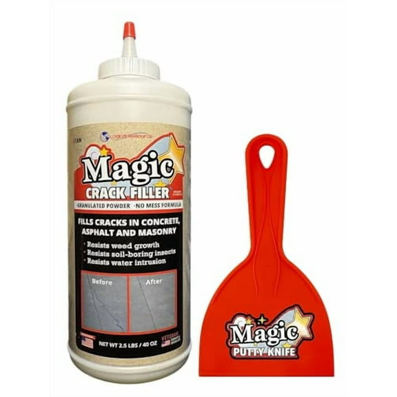 Magic Crack Filler Tan Concrete 2.5LB Bottle with Magic Putty Knife Spreader, Fill Any Crack in Driveway Concrete, Easy DIY'er, No Mess Solution,