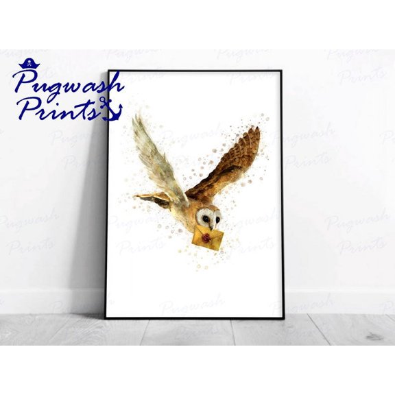 Magic Creature Owl Post Watercolour Splash Wall Art, Wizarding World Character Poster