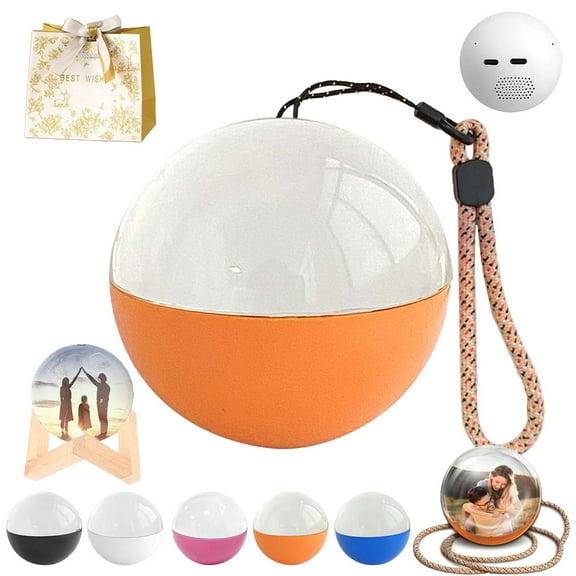 Magic Crystal Ball Christmas Ornament, Memory Orb, 2.7in Memory Orb Custom Video Sphere, Uploadable Videos & Photos, Memory Orb Ornament, Family Moments Keepsake Gifts (Orange)