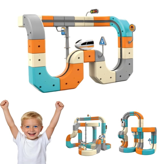 Magic Cube Electric Train Set - Transformable Building Blocks 3D Flexible Race Track with Anti-Gravity, Educational Toy Boys Girls Birthday (124 PCS)