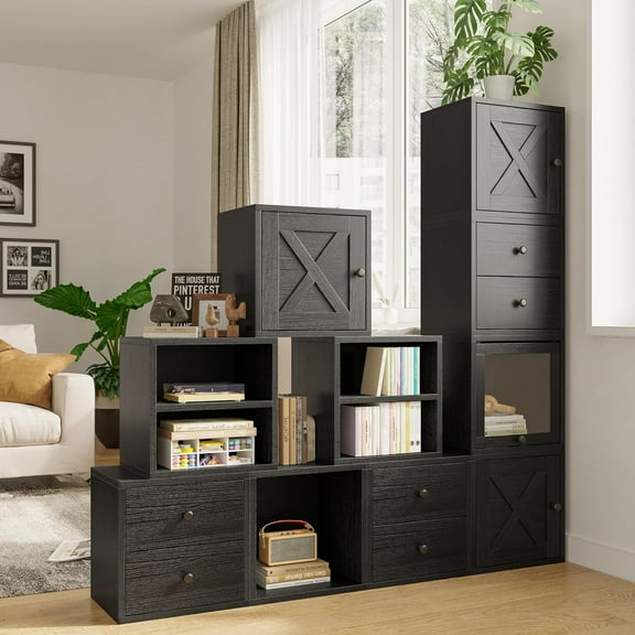 Magic Cube Storage Organizer Stackable Cubes for Home Books Clothes Toy - Modular Cubby Storage System - Office Cubical - Bookcase Closet (Black, Cube)