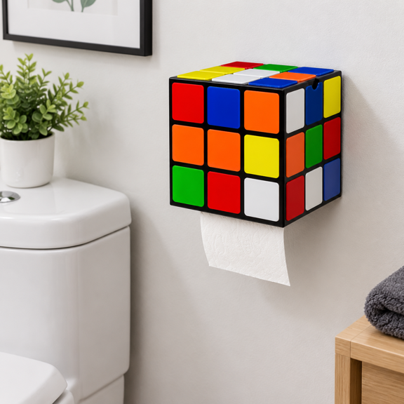 Magic Cube Toilet Paper Holder with Lid, Shelf, and Easy Installation
