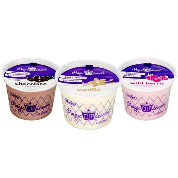 Magic Cup Variety Pack: 6 Vanilla, 6 Chocolate, 6 Wild Berry Dessert, 4 oz. Cup (Pack of 18)
