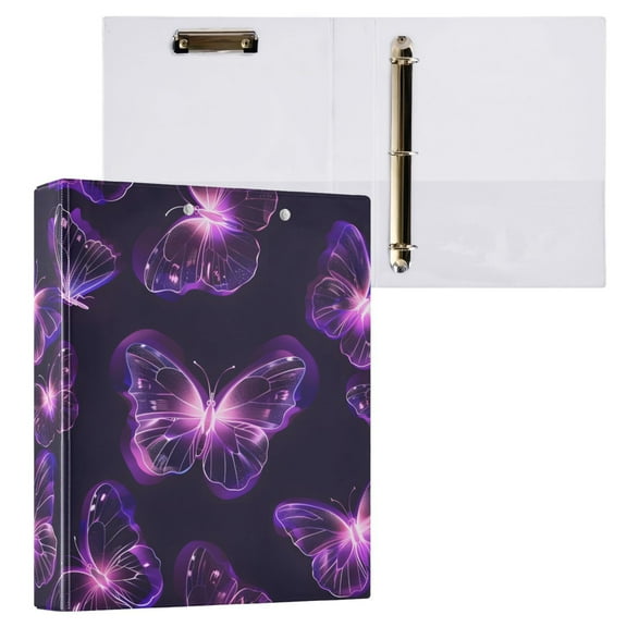 Magic Cute Butterfly Hardcover 3 Ring Binder 1.5 inch Round Rings with Interior Pockets Binders Organizer Office School 1 Pack