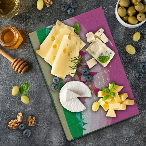 Magic Cutting Board, Fantasy Tale Pixie in Sky Fictional Dream Kingdom Unworldly Nature Illustration, Decorative Tempered Glass Cutting and Serving Board, Small Size, Green Pink, by Ambesonne