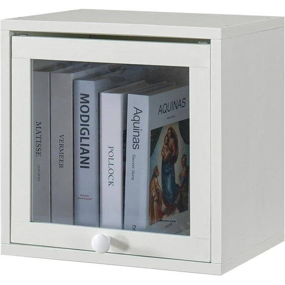 Magic DIY Cube Storage Organizer Stackable Cubes for Home Books Clothes Toy -Modular Cubby Storage System -Closet Organizer -Bookcase Closet(Pure White-Washed, Glass Door Cube)
