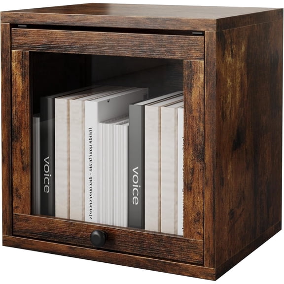 Magic DIY Cube Storage Organizer Stackable Cubes for Home Books Clothes Toy-Modular Cubby Storage System-Office Cubical-Bookcase Closet(Antique Brown, Glass Door Cube)