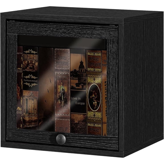 Magic DIY Cube Storage Organizer Stackable Cubes for Home Books Clothes Toy-Modular Cubby Storage System-Office Cubical-Bookcase Closet(Black, Glass Door Cube)