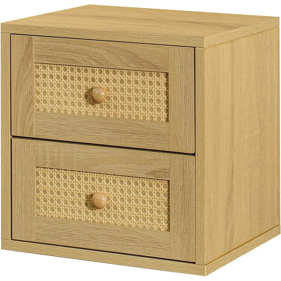 Magic DIY Cube Storage Organizer Stackable Cubes for Home Books Clothes Toys -Modular Cubby Storage System -Closet Organizer -Bookcase Closet (Yellow Oak,Rattan Drawer Cube)