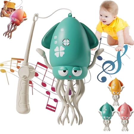 Magic Dancing Octopus Toy, Electric Automatic Obstacle Avoidance Octopus, Electric Crawling Octopus Toy with LED Lights & Music, Smart Obstacle Avoidance,USB Rechargeable(Fishing Rod-Green)