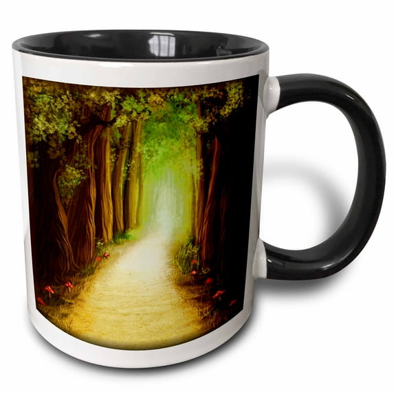 3drose, Magic Dark Forest Road, 11oz Two-tone Black Mug