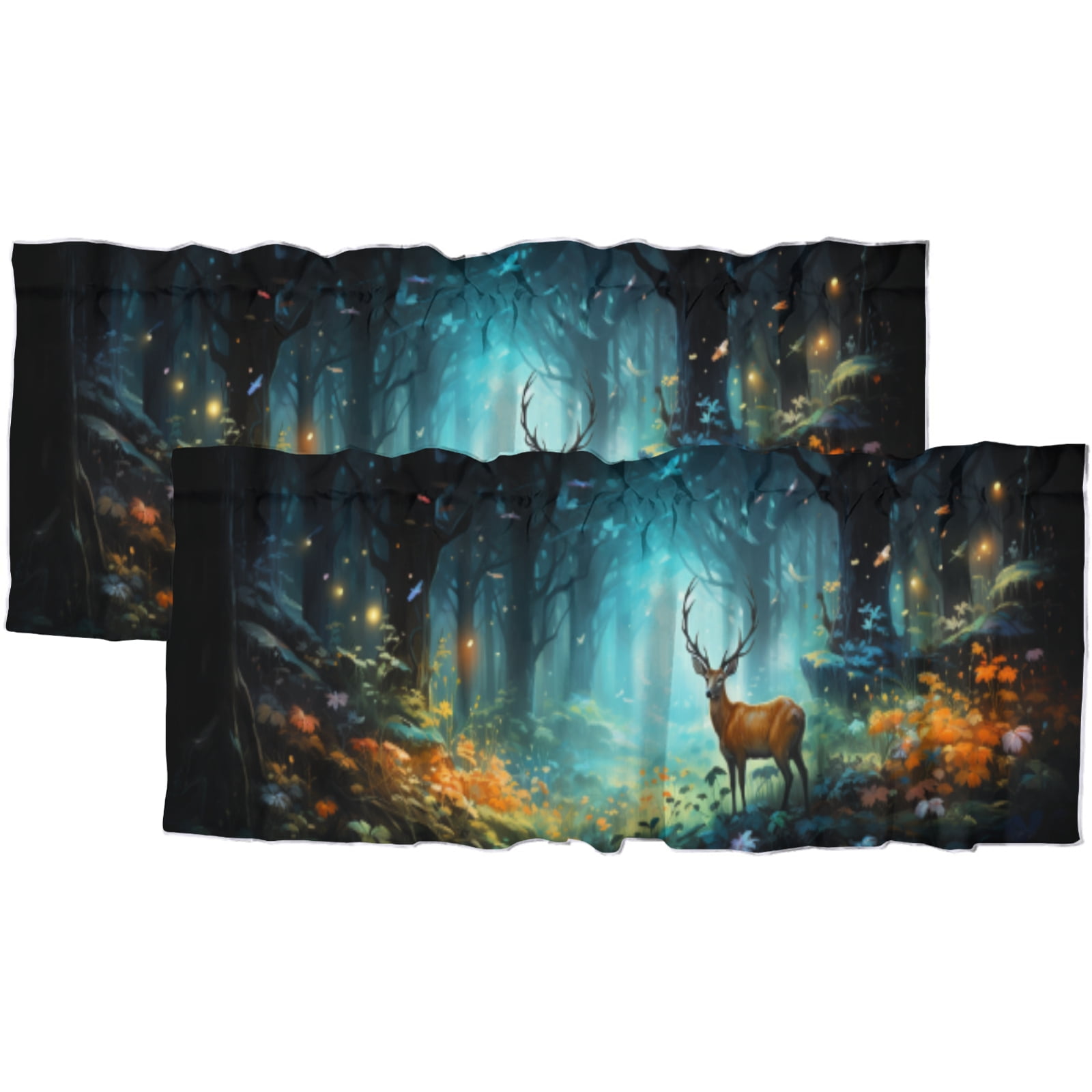 Magic Deer Valance Rod Pocket Window Curtain for Kitchen Forest Moose ...