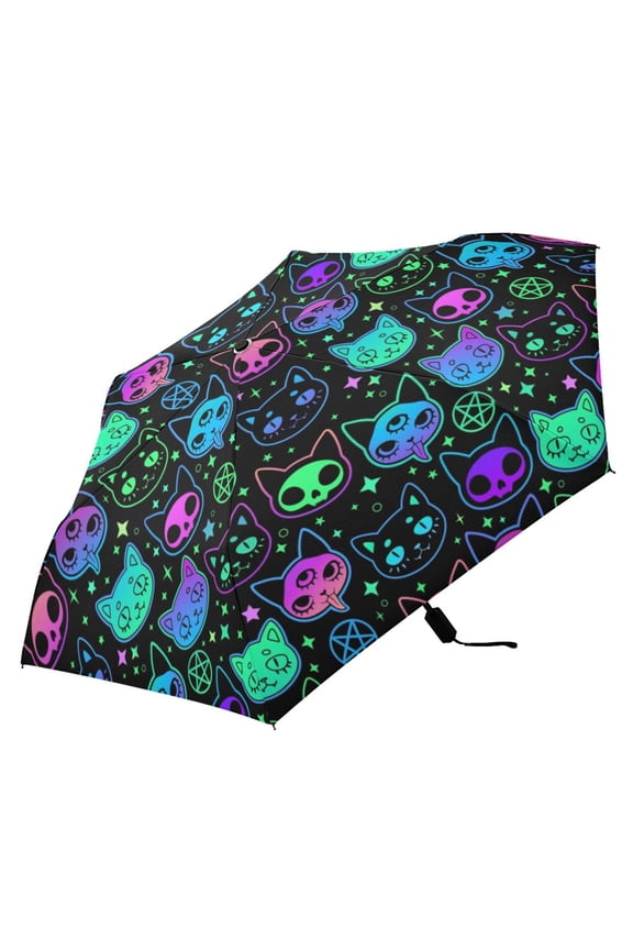 Magic Devil Cats Compact Folding Umbrella for Rain Windproof Travel Umbrella UPF 50+ Lightweight Packable Arc Size