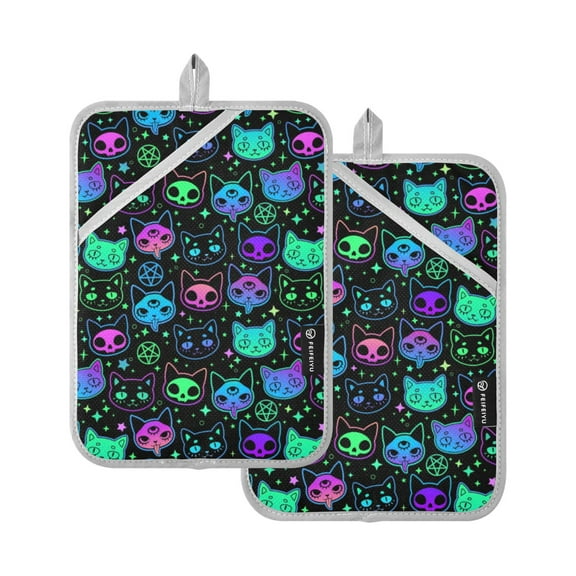 ALAZA Magic Devil Cats Pot Holders Set of 2 Heat Resistant Kitchen Oven Mitts