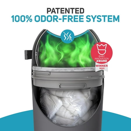 Magic Diaper Pail - Patented Odor-Free System with Child-Safe Lock - Award-Winning Design - No Refills Required - Works with Regular Trash Bags - Gray