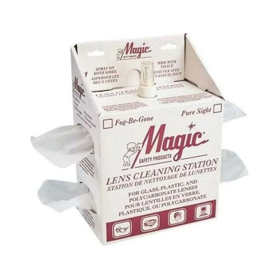 Magic Disposable Lens Cleaning Station, 16oz Dispenser Bottle of Anti-Fog, Anti-Stat Fluid and 1000 5x8 Tissues - 10 Each