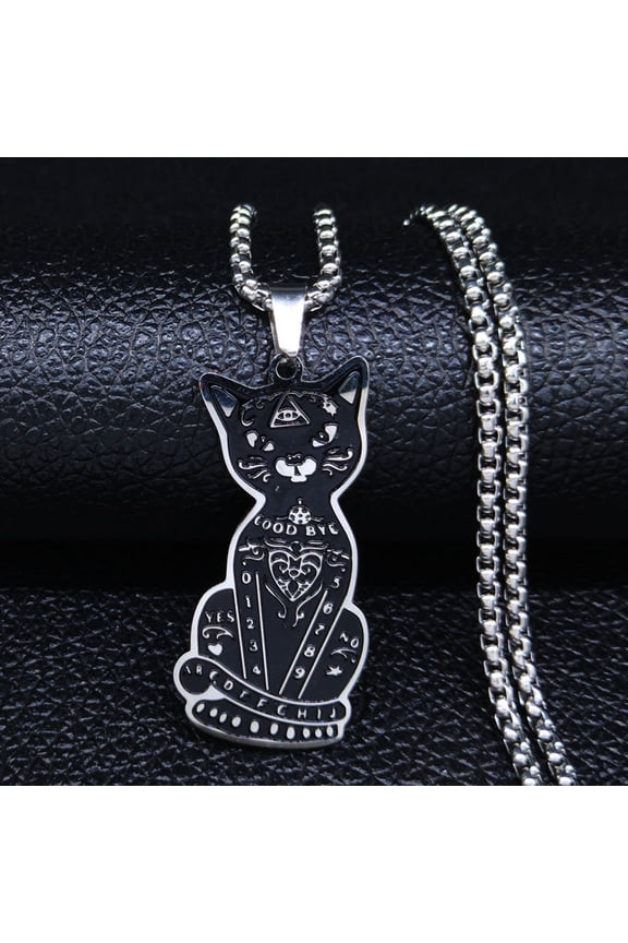 Magic Divination Cat Kitty Gothic Necklace For Women Men 14K White Gold Silver Color All Seeing Eye Gothic Chain Jewelry Gifts