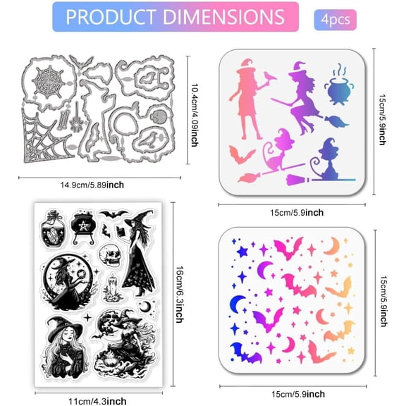 Magic Divination Witch Clear Stamp Skull Candles Cutting Die Moon Paint Craft Stencils for Witches Festival Card Making Scrapbooking Craft DIY Embossing