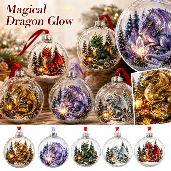 Magic Dragon Themed Christmas Ball Ornament A Fantasy Dragon Design Hanging Tree Bauble Colorful Printed Decoration For Xmas Tree Holiday Home Party Decor Festive Seasonal Display Unique Gift
