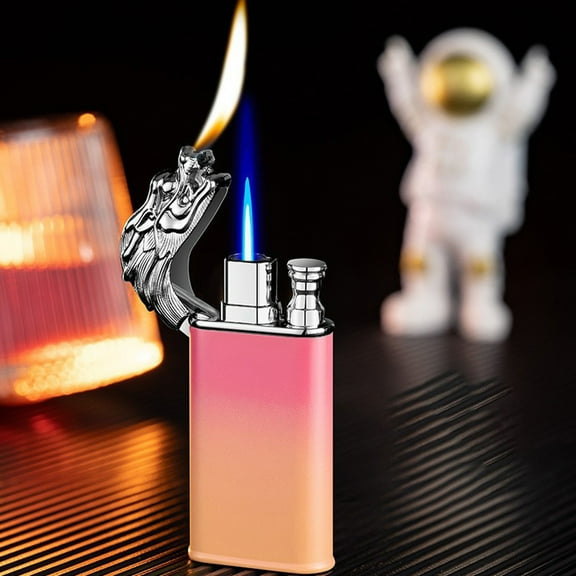 Magic Dual Flame Dragon Lighter, Dragon Dual Fire Lighter, Creative Windproof Dragon Torch Lighter, Cool Dual Jet Flame Butane Lighter, Refillable Butane Lighter for Outdoor Indoor(pink)