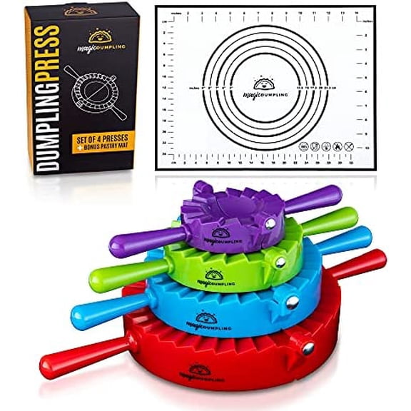 Magic Dumpling Maker Kit, Set of 4 - Mold Ravioli, Empanadas, Momos, Gyozas, Pot Stickers, Jamaican Beef Patties, Pierogi and Calzones - Wonton Dough Press and Pasta Making Tools$$