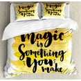 thumbnail image 1 of Magic Duvet Cover Set, Magic is Something You Make Words Print with Watercolors Effects, Decorative 3 Piece Bedding Set with 2 Pillow Shams, King Size, Yellow Black, by Ambesonne, 1 of 3