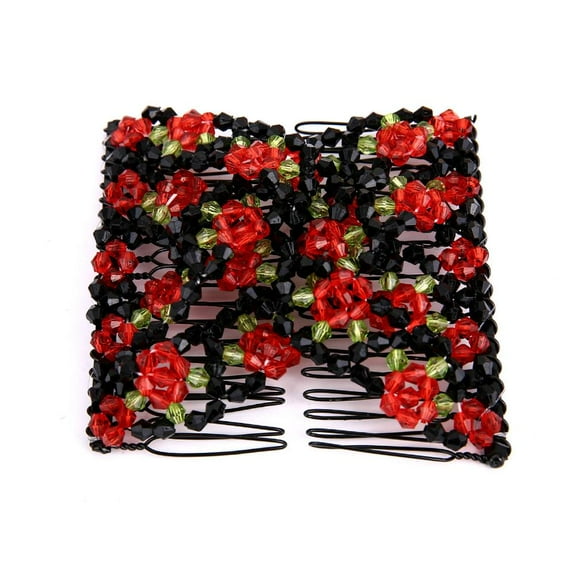 Magic Easy Stretching Combs for Women, Rose Beaded Hair Comb, Versatile Hair Comb, Headband Decoration, Hair Straightener, Insertion Comb, Elastic Beaded Hair Clips for Styling