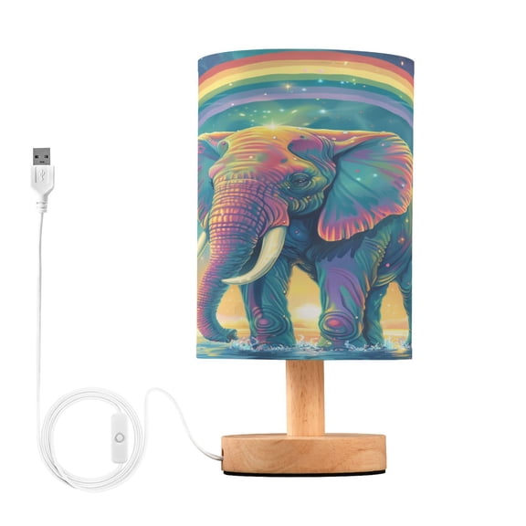 Magic Elephant with Rainbow Bedside Table Lamp Desk Warm Lights with USB Charging Port Cylinder LED Lamps for Bedroom Living Room Office