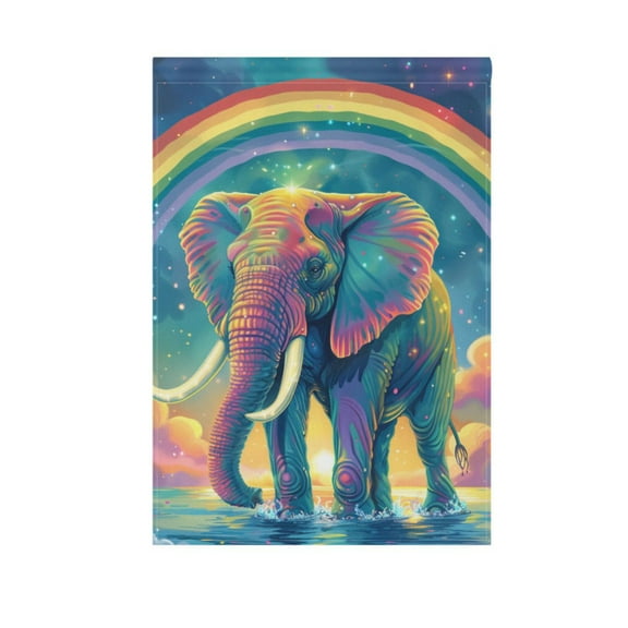 Magic Elephant with Rainbow Garden Flag House Banner 28" x 40" Double Sided Outdoor Yard Decoration