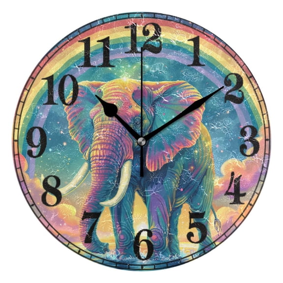 Magic Elephant with Rainbow Silent Wall Clock 10" Non-Ticking Battery Clock